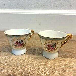Vintage Made in Japan Demitasse Cups Set of 2 Gold Trim Footed Tea Cups